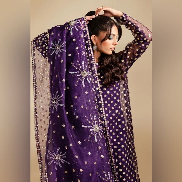 NUREH PAKISTANI DESIGNER FARSHI TINY TWINKLES WILD BEAUTY DRESS 3 PIECE - Picture 13 of 16